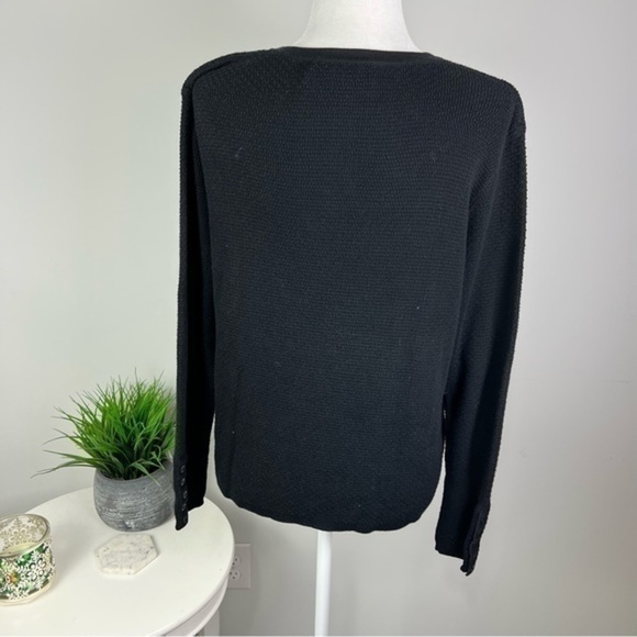 Evan-Picone embroidered flowers black sweater womens waffle knit button size L - Picture 7 of 8